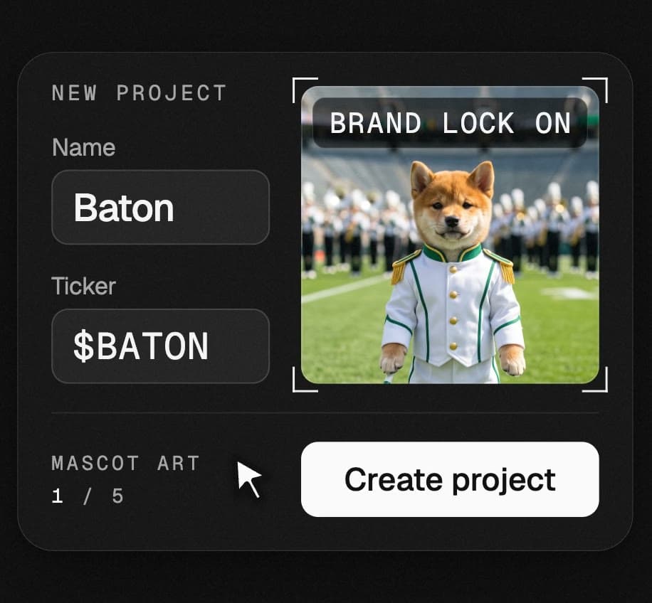 A new project called Baton with its ticker and its mascot art, and the Create project button